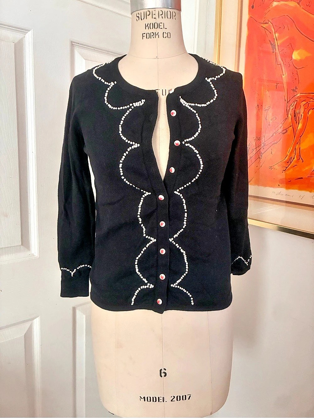St. John Black & White Embellished Cardigan